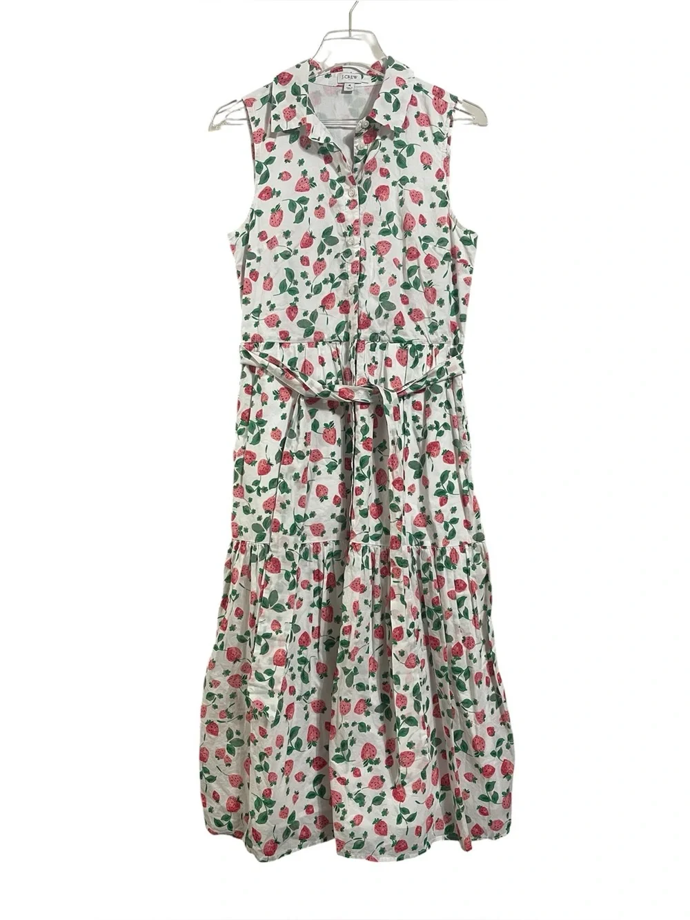 J. Crew White Strawberry Print Button-Up Sleeveless Shirt Dress - Picture 1 of 5